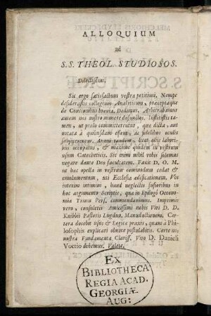 Alloquium ad S. S. Theol. Studiosos.