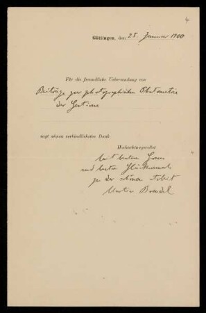 Nr. 4 Brief von Martin Brendel an Karl Schwarzschild. Göttingen, 25.1.1900