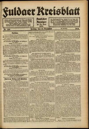 Ausgabe vom Freitag, den 13. Dezember 1918.