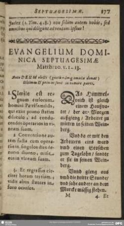 Evangelium Dominica Septuagesimae Matth. 20. v. 1-13