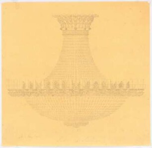Königliche Oper (auch: Staatsoper unter den Linden, Lindenoper), Berlin Wiederaufbau (?): Kronleuchter für Petroleumlicht: Ansicht B