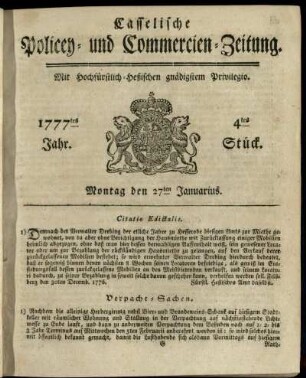 4tes Stueck, Montag den 27ten Januarius 1777