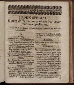 Index Specialis Rerum & Verborum opusculo hoc occurentium copiosismus