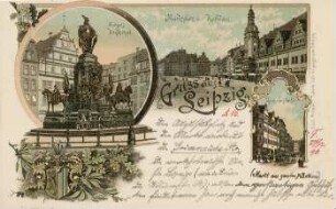 Gruss aus Leipzig: Sieges-Denkmal, Marktplatz mit Rathaus, Grimmaische Str.