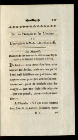 Sur les Francois et les Allemans. ou L'aprèsdinée de Made. la Marquise d. R.