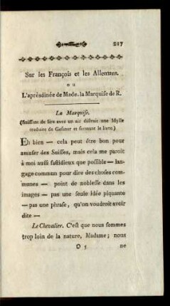 Sur les Francois et les Allemans. ou L'aprèsdinée de Made. la Marquise d. R.
