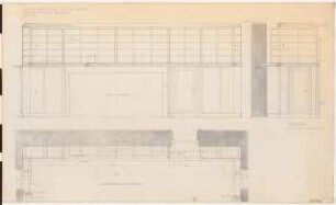 Preußischer Landtag, Berlin Umbau zum »Haus der Flieger«: Akademie für Luftfahrtforschung, Bibliothek Raum 114 (Regale): Ansichten, Schnitt, Grundriss 1:10