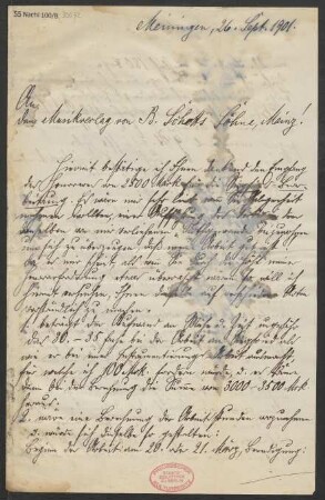 Brief an B. Schott's Söhne : 26.09.1901