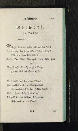 Vorwurf, an Laura. [u. a.]