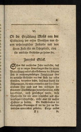 85-182, VI. Ob die Erzählung Mosis vom Falle der ersten Menschen für ein Lehrgedicht [...]?