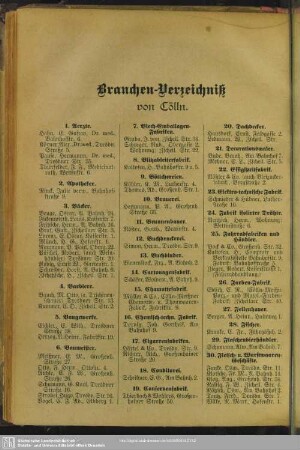 Berufsklassen und Gewerbebetriebe : Branchen-Verzeichniß von Cölln