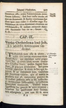 Cap. IX. Versio Orthodoxa loci Joh. I. 1. adversus Artemonium vindicatur