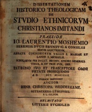 Diss. ... de studio ethnicorum Christianos imitandi