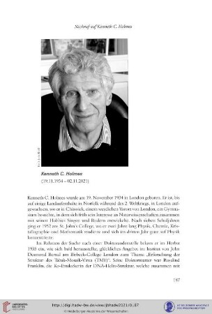 Kenneth C. Holmes : (19.11.1934 – 02.11.2021)