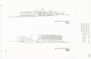 Botanisches Museum (Diplomarbeit bei Willy Kreuer): Eingang Botanischer Garten und Botanisches Museum, Ansicht und Schnitt 1:200