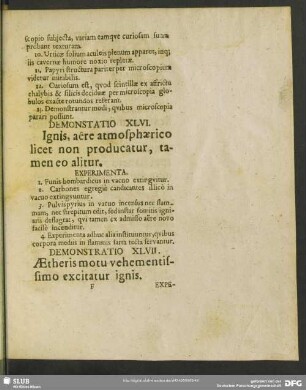 Demonstratio XLVI. Ignis, aere atmosphaerico licet non producatur, tamen eo alitur