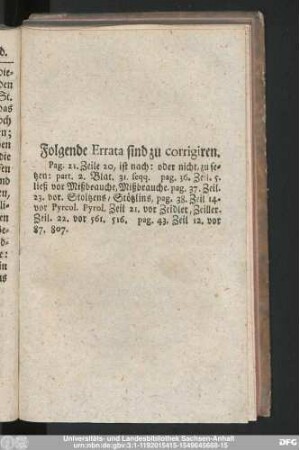 Folgende Errata sind zu corrigiren.
