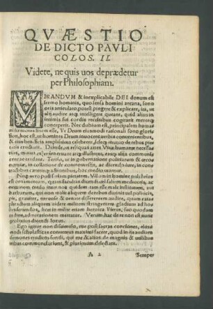 Quaestio De Dicto Pauli Colos. II.