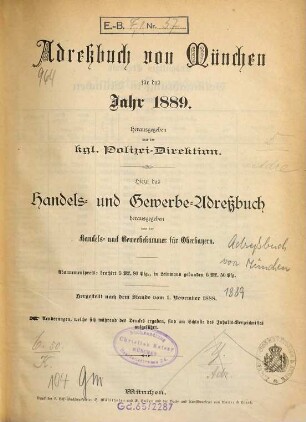 Adreßbuch für München. 1889