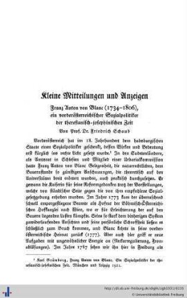 Franz Anton von Blanc (1734–1806), ein vorderösterreichischer Sozialpolitiker der theresianisch-josephinischen Zeit.