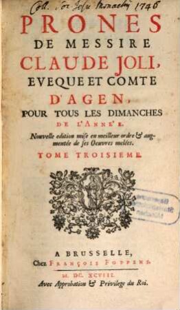 Prones De Messire Claude Joli, Eveque Et Comte D'Agen, Pour Tous Les Dimanches De L'Année, 3