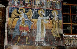 Erzengel Gabriel. Abt Zosimos verabreicht Maria aus Ägypten das Abendmahl