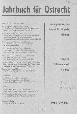 Jahrbuch für Ostrecht : JOR. 3. 1962