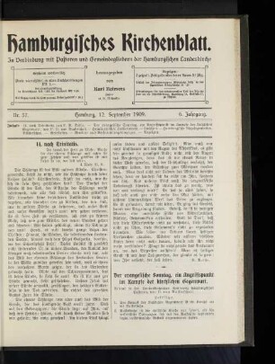 Nr. 37. Hamburg, 12. September 1909. 6. Jahrgang.