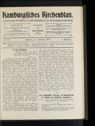 Nr. 37. Hamburg, 12. September 1909. 6. Jahrgang.