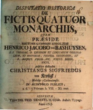 Disp. hist. de fictis quatuor monarchiis