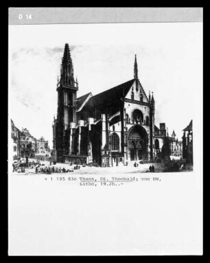 Thann (Haut-Rhin), Lithographie der Kirche Sankt Theobald