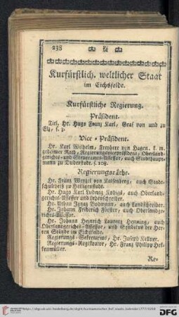 Kurfürstlich. weltlicher Staat im Eichsfelde