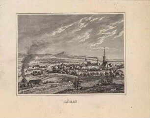 Stadtansicht von Löbau in der Oberlausitz, aus Schiffners Beschreibung von Sachsen um 1840