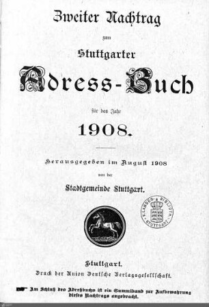 1908,2 - Nachtrag: Stuttgarter Adressbücher / Nachtrag, 1908, Bd. 2