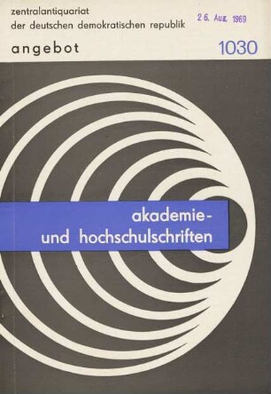 Nr. 1030: Akademie- und Hochschulschriften