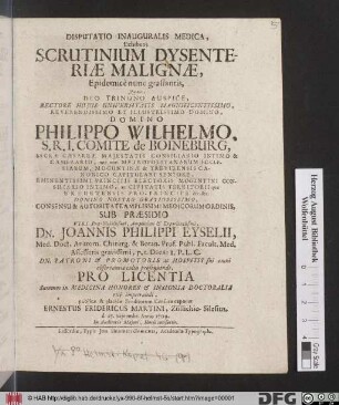 Disputatio Inauguralis Medica, Exhibens Scrutinium Dysenteriæ Malignæ, Epidemicè nunc grassantis
