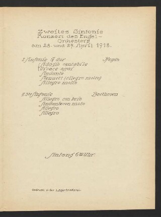 [Ankündigung]: I. Sinfonie G dur