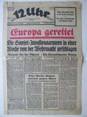 Berliner Tageszeitung "Das 12 Uhr Blatt" mit einer Bilanz des Krieges in der Sowjetunion eine Woche nach dem Überfall