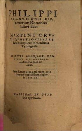 Philippi Melanthonis elementorum rhetorices libri duo