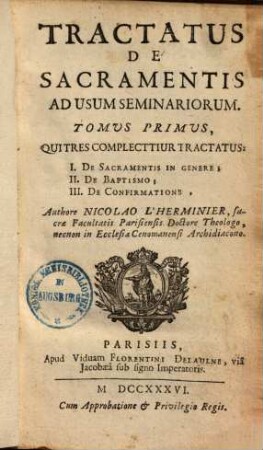 Tractatus de Sacramentis ad usum Seminariorum. 1