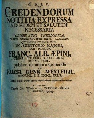 De credendorum notitia expressa ad fidem et salutem necessaria dissertatio theologica