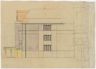Wohnhaus: Seitenansicht, 3 Skizzen