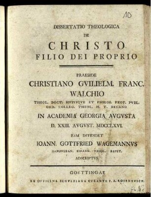 Dissertatio Theologica De Christo Filio Dei Proprio