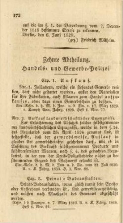 Zehnte Abtheilung. Handels- und Gewerbe-Polizei.