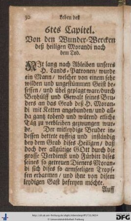 6. Capitel. Von den Wunder-Wercken deß heiligen Morandi nach dem Tod.