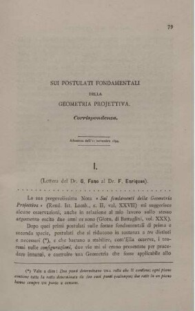 Sui postulati fondamentali della geometria projettiva.