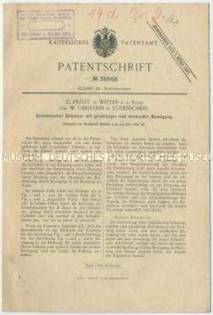Patentschrift eines zylindrischen Schiebers mit gradliniger und drehender Bewegung, Patent-Nr. 38666