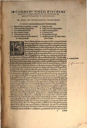 Commentaria Viglii Zvichemi Phrysii In Decem Titvlos Institvtionum Iuris Ciuilis, quibus omnia penè testamentorum Iura eleganter ac dilucide explicantur ... : quibus omnia pene testamentorum Iura eleganter ac dilucide explicantur
