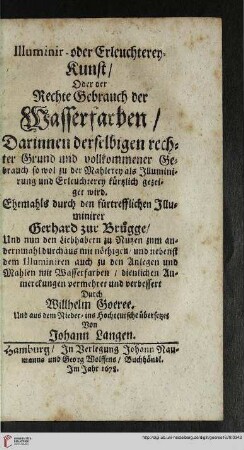 Titelblatt: Illuminir- oder Erleuchterey-Kunst, oder der rechte Gebrauch der Wasserfarben