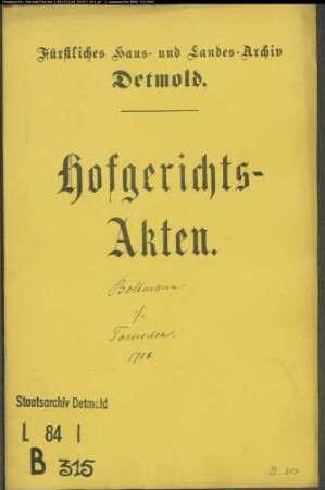Bollmann, Müllers Witwe zu Berlebeck gegen Hans Kord Torneden (Darneden) zu Berlebeck